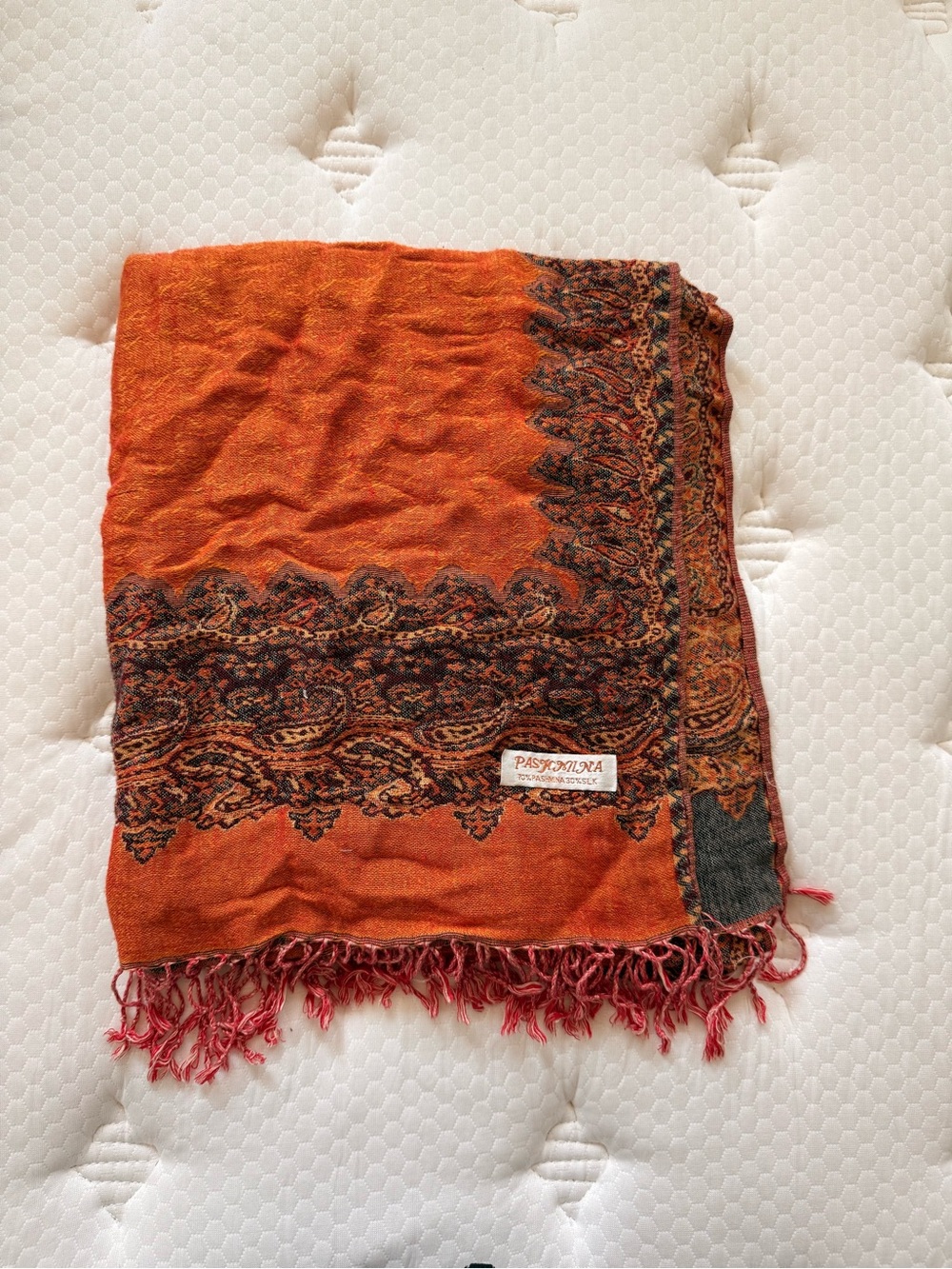 pashmina Burnt Orange Paisley Fringe Scarf - Picture 2 of 4
